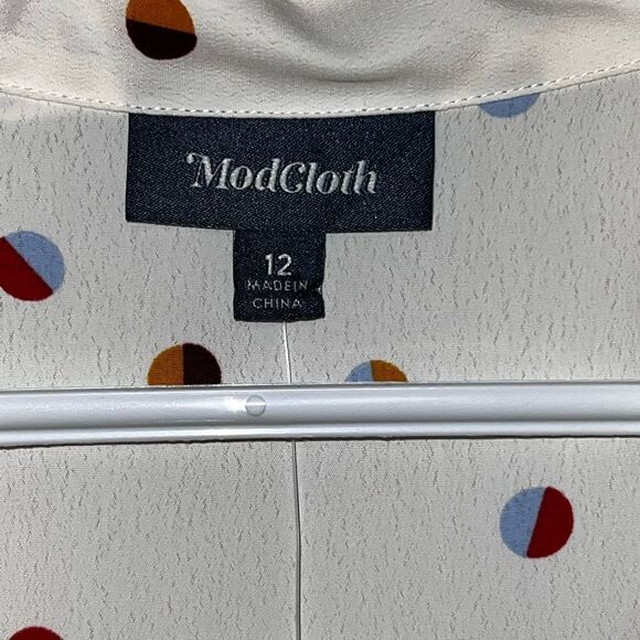 NWT ModCloth Pleasant Confidence Dress Polka Dot Tie Cream Pleats Pockets Sz 12 - Picture 7 of 8